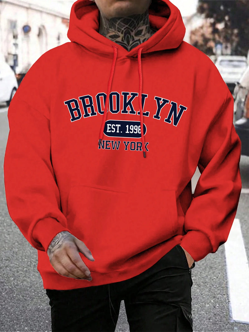 Hoodie masculino de gola redonda estampado em Nova York, agasalho extragrande, capuz Harajuku, Brooklyn Est, moda outono, confortável, 1998