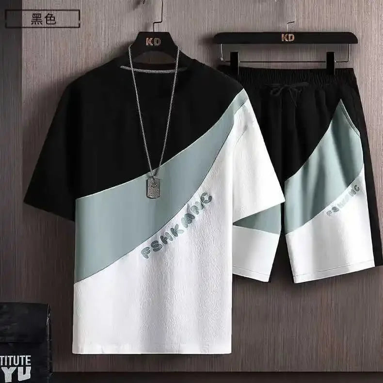 Verão t camisas para roupas masculinas casual gradiente conjunto tshirt verão correndo de duas peças oversize ginásio esporte calças curtas