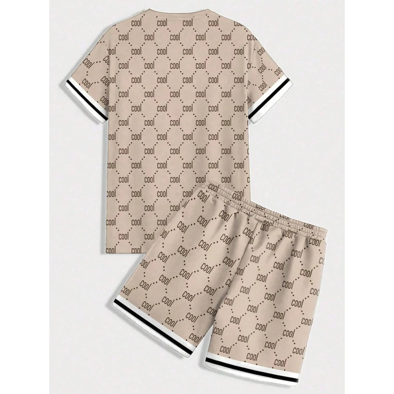 Conjunto de shorts de camiseta com estampa criativa, confortável e elástico, adequado para férias e uso diário conjunto de duas peças