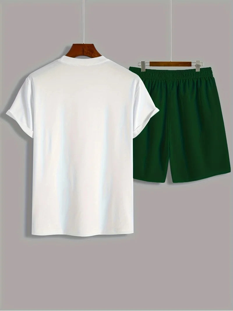 Trendy moda terno masculino 26 número padrão estampado em gola redonda short manga curta moda casual confortável e respirável