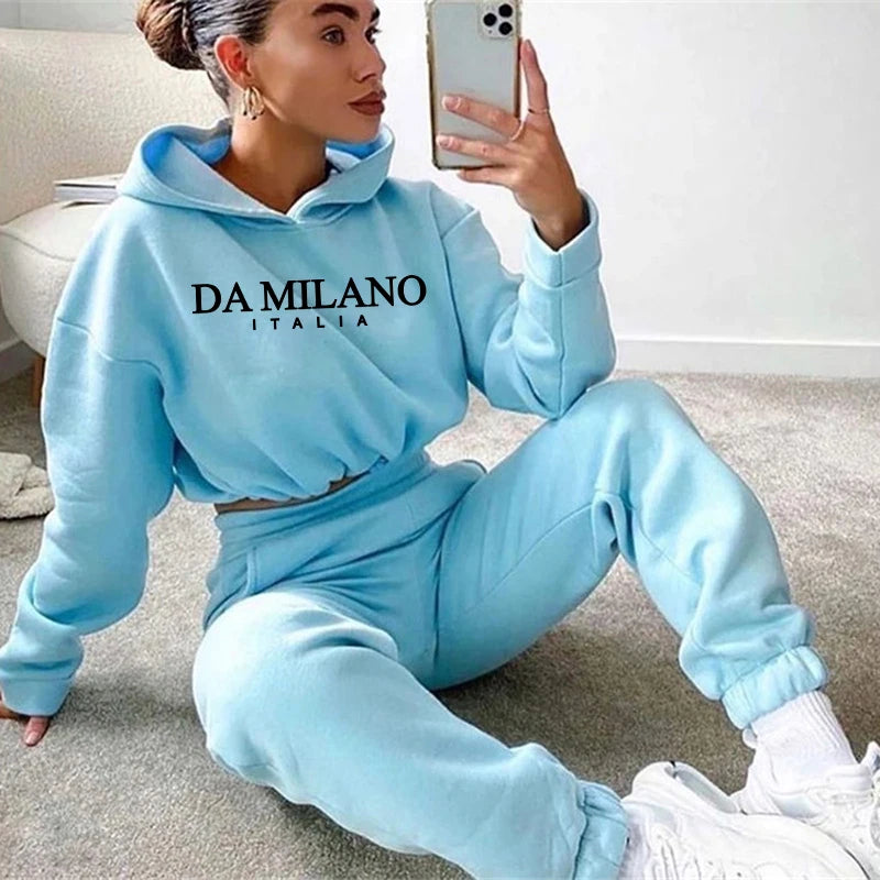 Top colheita moletom 2 pçs conjunto feminino diário casual esportes jogging terno moda urbana hoodies streetwear primavera ao ar livre roupas sexy