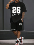 Trendy moda terno masculino 26 número padrão estampado em gola redonda short manga curta moda casual confortável e respirável