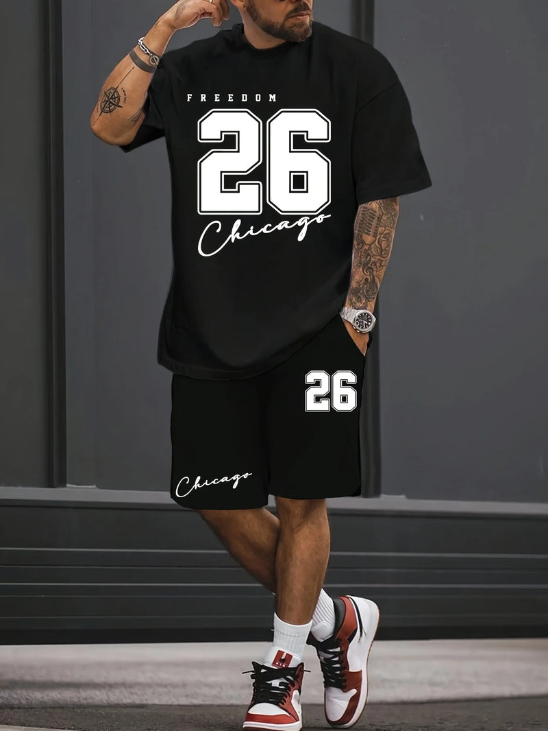 Trendy moda terno masculino 26 número padrão estampado em gola redonda short manga curta moda casual confortável e respirável