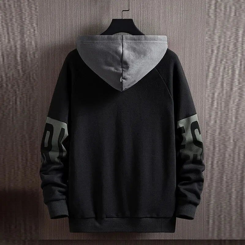 Outono/inverno masculino novo casual e versátil contraste monograma impressão manga longa moletom com capuz