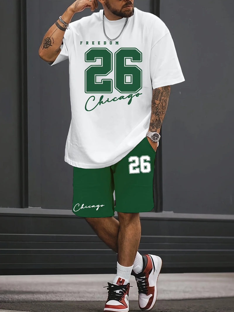 Trendy moda terno masculino 26 número padrão estampado em gola redonda short manga curta moda casual confortável e respirável