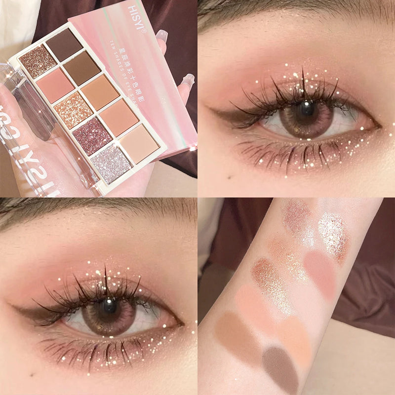 Star Rejuvenation Eye Shadow Pearl, pó de desejo puro, placa marrom, maquiagem barata diária suave, rosa fosco, dez cores