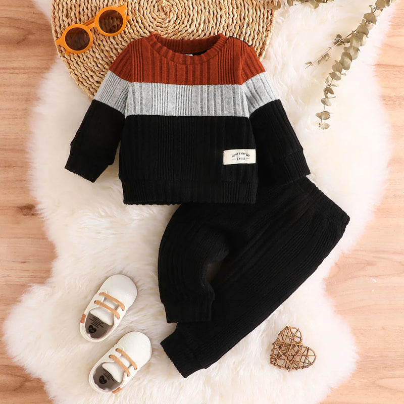 Conjunto de roupas de bebê meninos 3-24 meses manga longa suéter de inverno quente e calça longa roupa terno para bebê recém-nascido