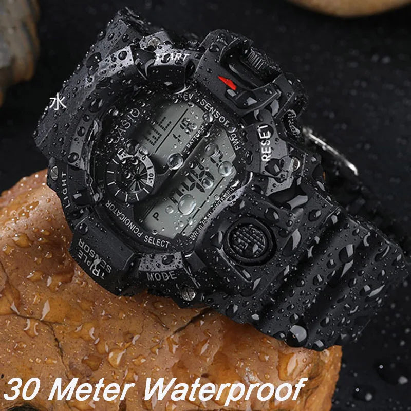 Moda masculina relógio de pulso eletrônico esportivo grande mostrador multifuncional à prova dwaterproof água alarme luminoso crianças relógio militar masculino