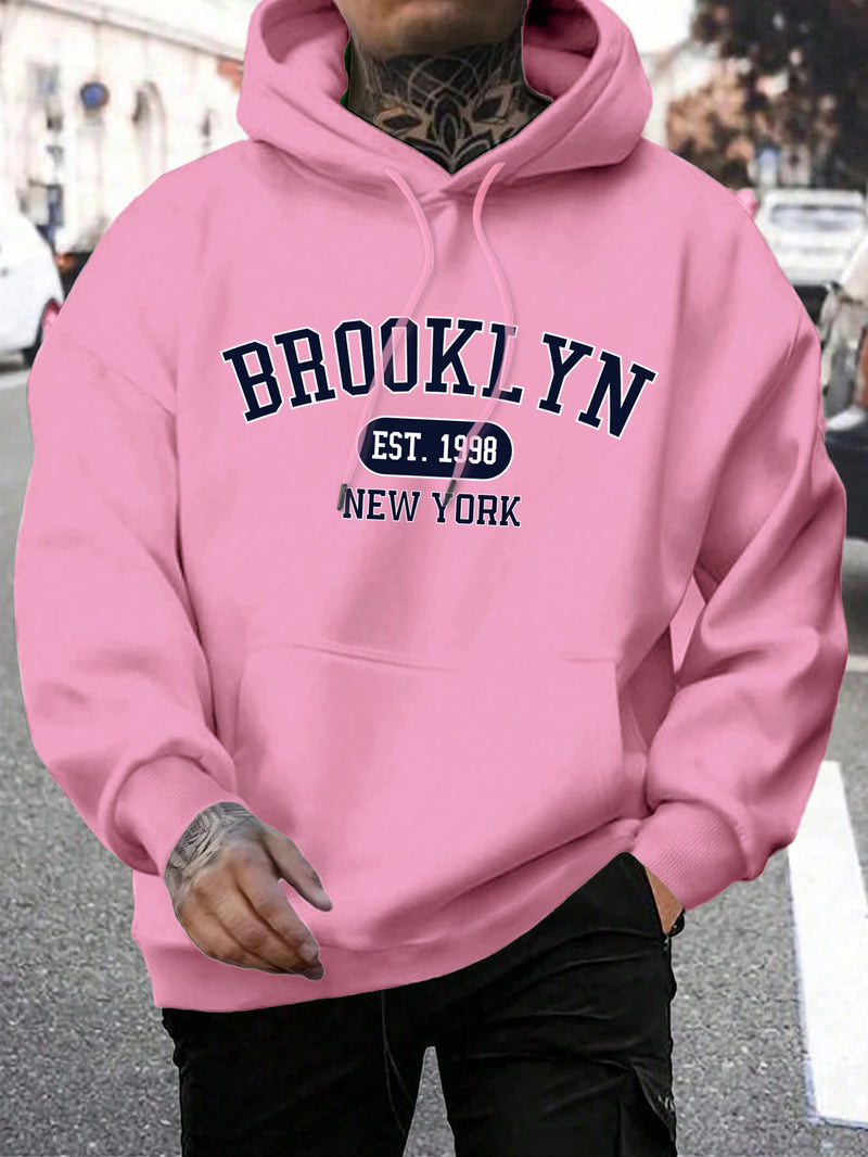 Hoodie masculino de gola redonda estampado em Nova York, agasalho extragrande, capuz Harajuku, Brooklyn Est, moda outono, confortável, 1998