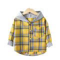 Camisas infantis com capuz, roupas infantis para meninos e meninas, camisas xadrez, casaco para primavera e outono, jaqueta de manga comprida, roupas de fundo
