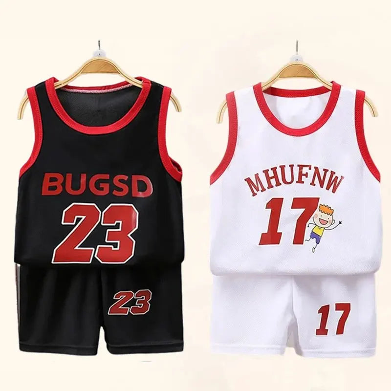 Conjuntos infantis de verão, camiseta sem mangas, shorts, secagem rápida, regata ao ar livre, shorts, meninos, esporte, basquete tr