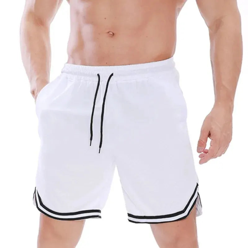 Calção esportiva casual de 5 pontos masculino, calça de basquete solta, fina de malha, roupa exterior, grande, tendência, verão
