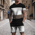 Verão novos conjuntos de listra de roupas esportivas masculinas de manga curta camiseta terno shorts de grandes dimensões esportes roupa de duas peças roupas masculinas topos