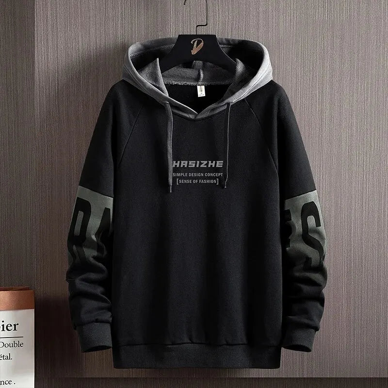 Outono/inverno masculino novo casual e versátil contraste monograma impressão manga longa moletom com capuz
