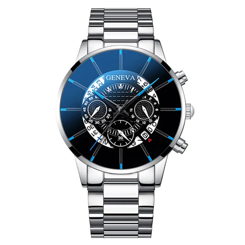 2 pçs de luxo masculino relógio de negócios calendário aço inoxidável grande dial relógios para homens moda esportes casual relógio de pulso quartzo