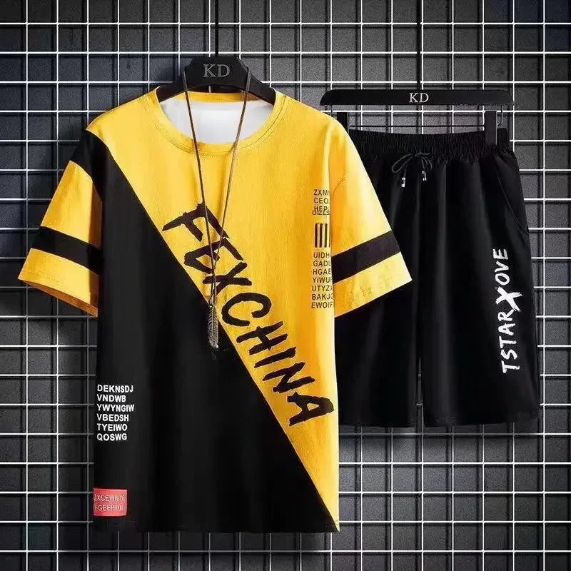 Conjunto masculino verão moda casual secagem rápida manga curta 3d impresso moda t camisa de poliéster + shorts conjunto de basquete