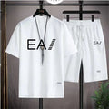 Verão masculino de duas peças tecido de linho casual camiseta e agasalho masculino moda de manga curta