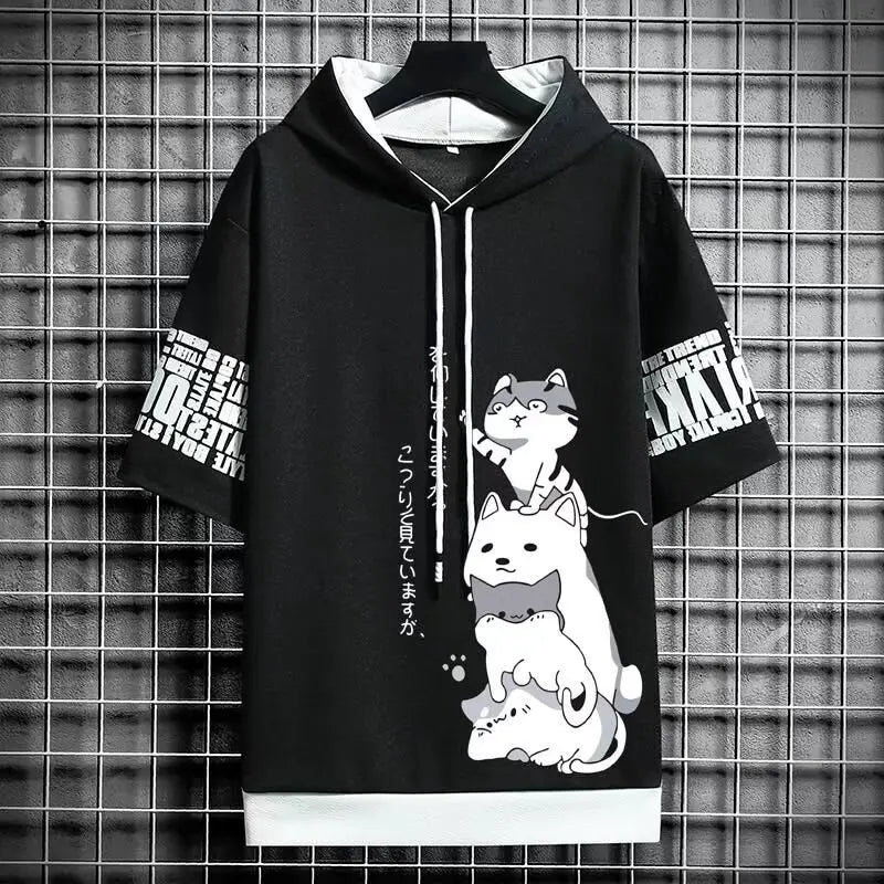 moda masculina hoodies verão roupas masculinas dos desenhos animados casual harajuku streetwear impressão com capuz superior manga curta camisolasn