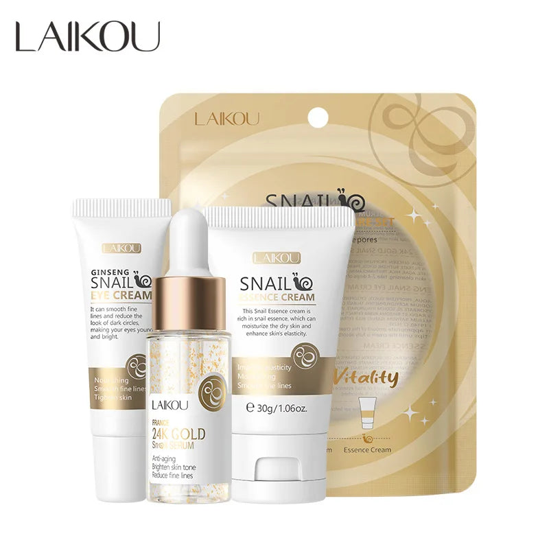 3 pçs/set LAIKOU Vitamina C 24K Golden Sakura Conjuntos de Cuidados com a Pele Creme Facial Soro Creme para os Olhos Hidratante Anti Rugas Kit de Cuidados Faciais