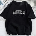Camiseta esportiva casual feminina brooklyn new york impressão elástica em torno do pescoço tecido respirável manga curta camiseta de fitness