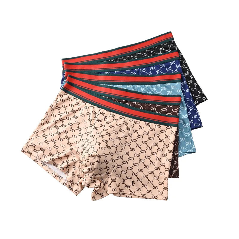 Boxer convexo respirável U dos homens, roupa interior confortável, shorts estampados, calcinha masculina, cuecas plus size, 5 peças por lote