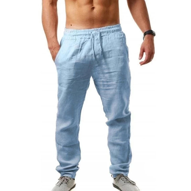Calças de linho de algodão masculino outono novo respirável cor sólida calças de linho fitness streetwear S-3XL