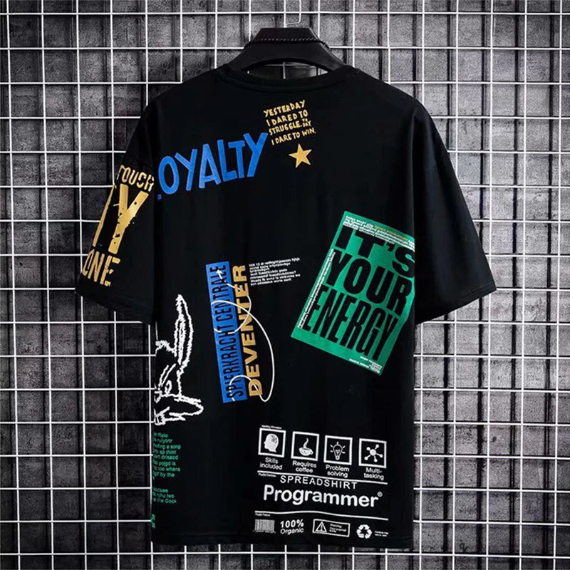 Camisas dos homens de verão Harajuku Moda Coreano Impressão Manga Curta Tops Tee Men Casual Men Clothing Streetwear Tendência T Shirts