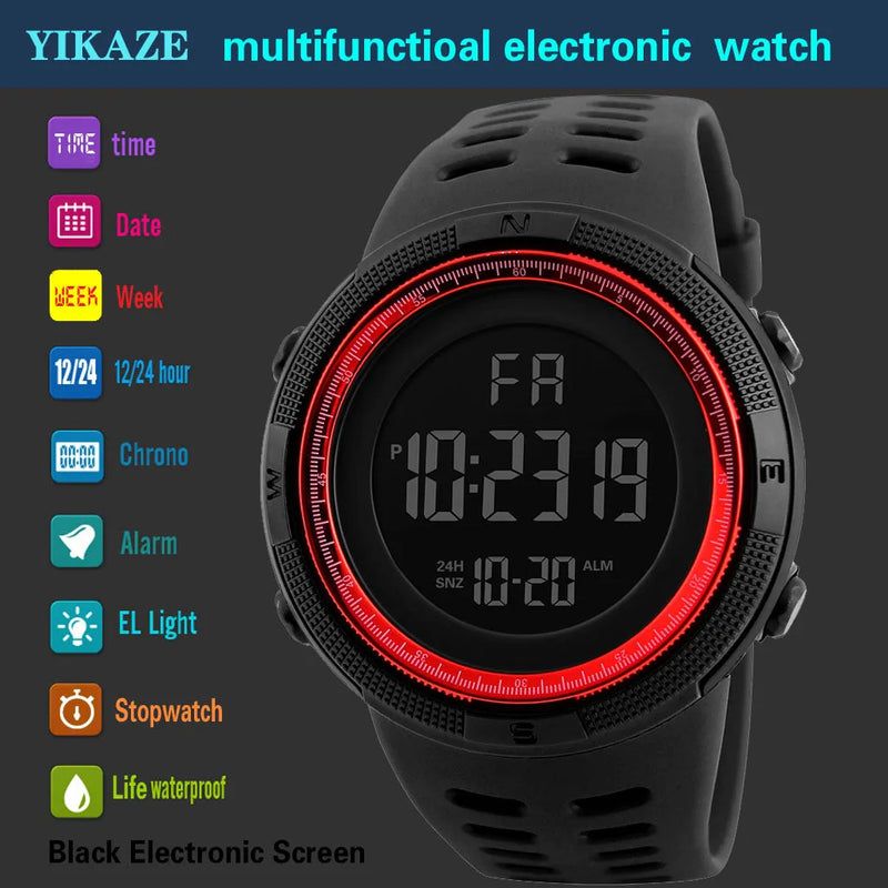 Relógio esportivo militar eletrônico masculino, luminoso, multifunções, LED, digital, relógio de pulso para meninos, estudantes, adolescentes, crianças