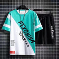 Conjunto masculino verão moda casual secagem rápida manga curta 3d impresso moda t camisa de poliéster + shorts conjunto de basquete