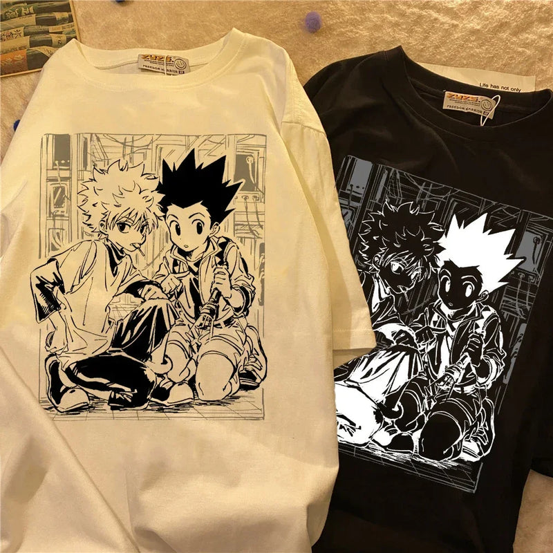 Y2k camisetas femininas kawaii topos caçador x caçador tshirt killua zoldyck anime camiseta manga curta camiseta roupas femininas