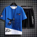 Conjunto masculino verão moda casual secagem rápida manga curta 3d impresso moda t camisa de poliéster + shorts conjunto de basquete