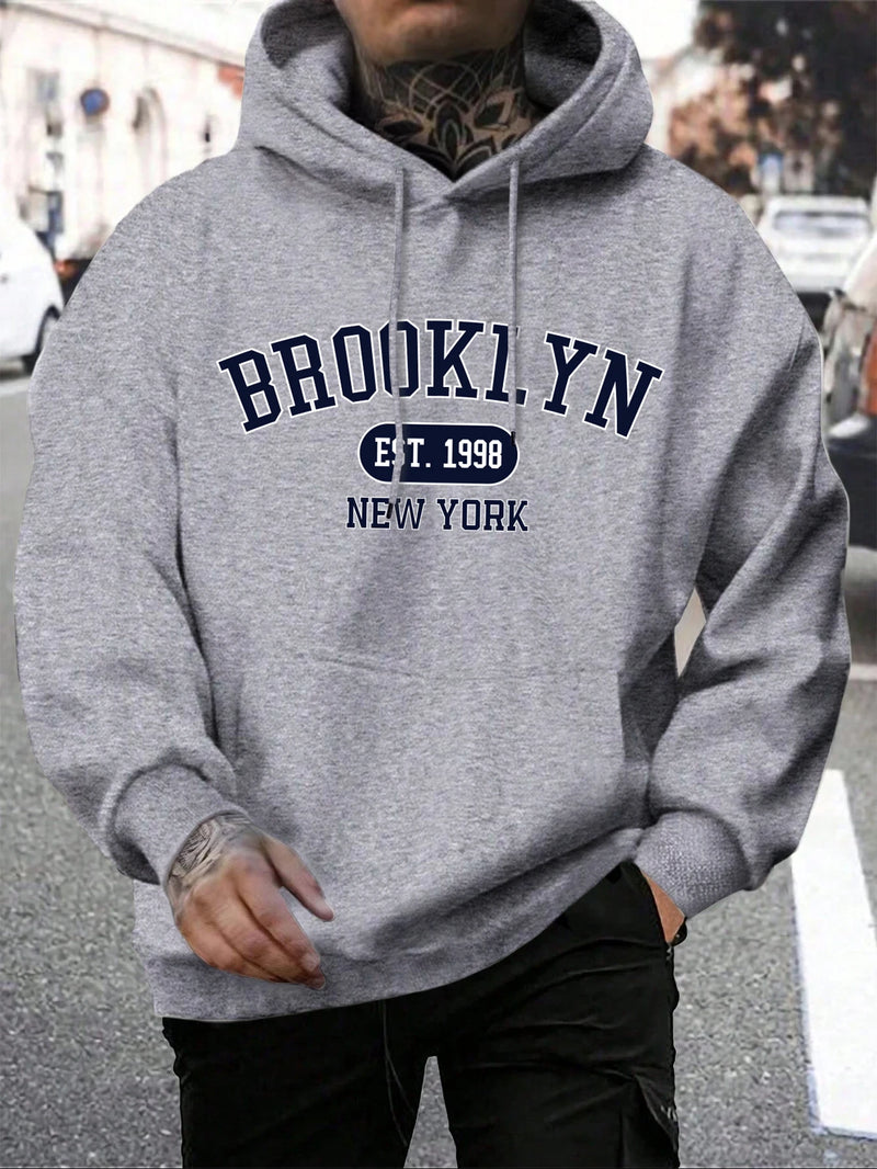 Hoodie masculino de gola redonda estampado em Nova York, agasalho extragrande, capuz Harajuku, Brooklyn Est, moda outono, confortável, 1998