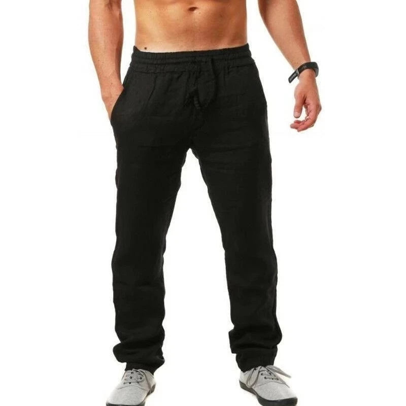 Calças de linho de algodão masculino outono novo respirável cor sólida calças de linho fitness streetwear S-3XL