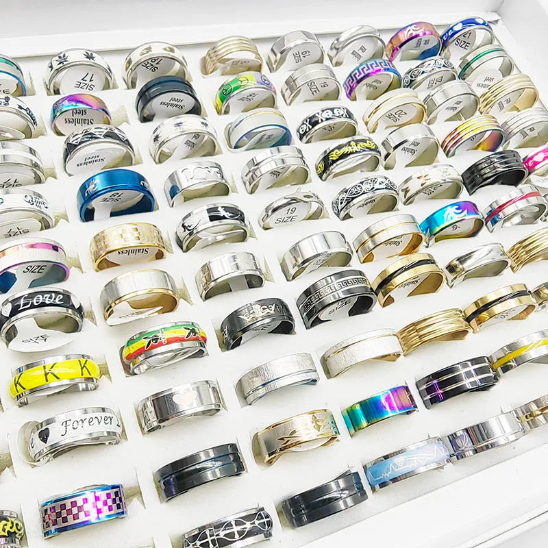 20pcs/Lot Factory Wholesale Hot Mix Style Simple Stainless Steel Finger Rings Men Women New Gifts Jewelry Bar Wide Joint Ring