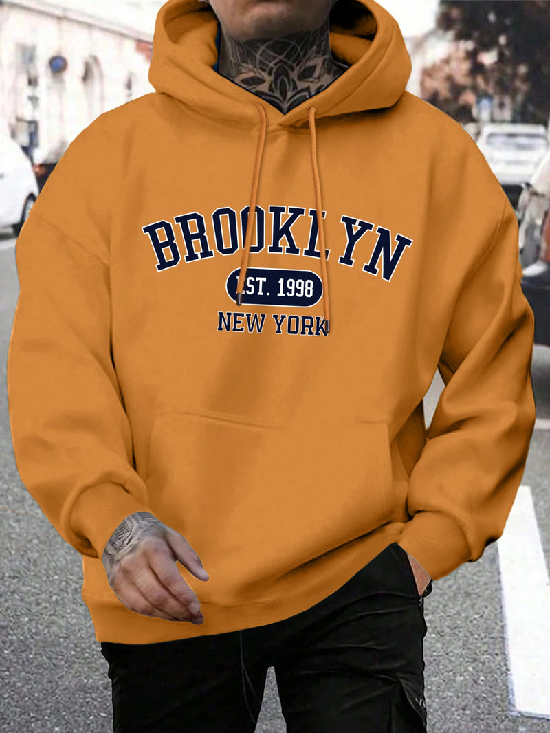 Hoodie masculino de gola redonda estampado em Nova York, agasalho extragrande, capuz Harajuku, Brooklyn Est, moda outono, confortável, 1998