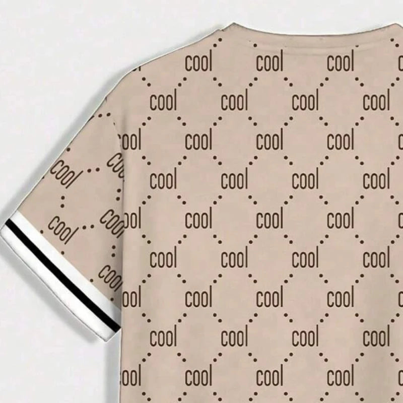 Conjunto de shorts de camiseta com estampa criativa, confortável e elástico, adequado para férias e uso diário conjunto de duas peças