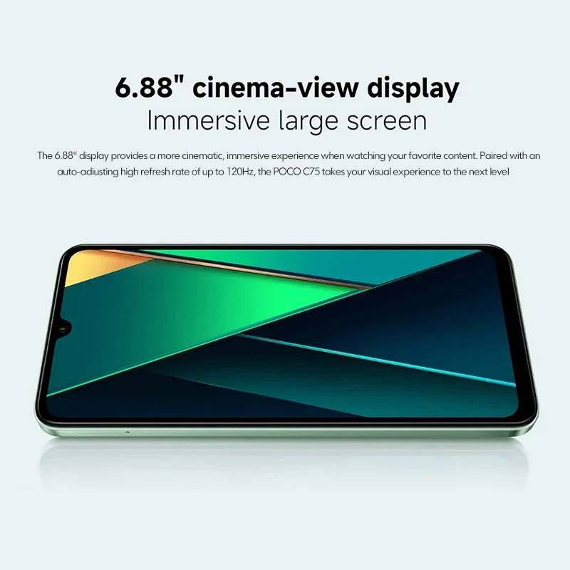 Poco c75 versão global helio G81-Ultra 5160mah bateria xiaomi hyperos nfc 6.88 ''120hz display 50mp ai câmera dupla