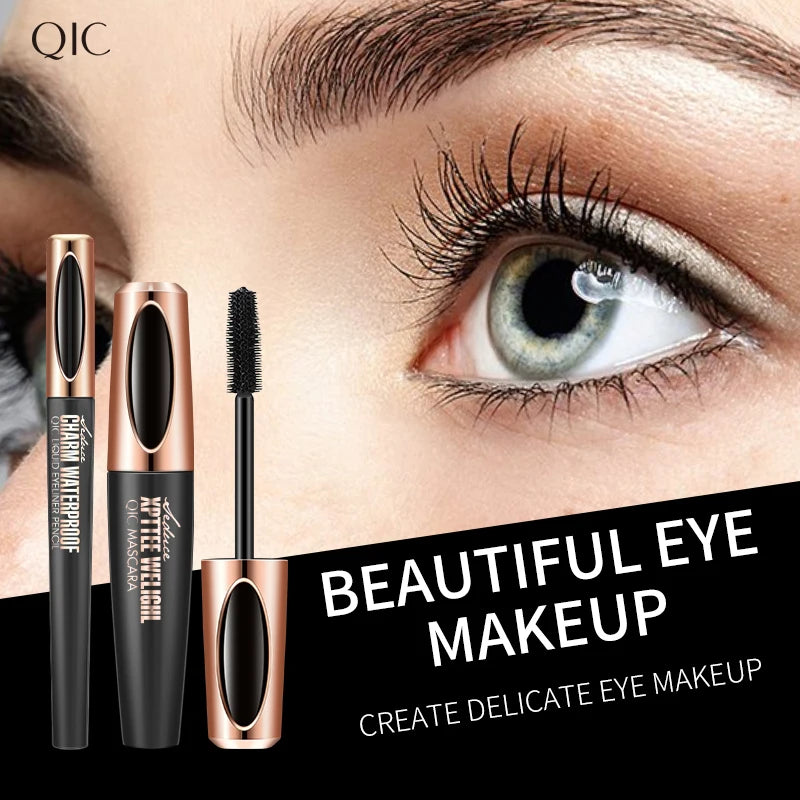 Lápis delineador líquido 4d, conjunto de rímel à prova d'água, cosméticos, delineador grosso, ondulação, lápis de sobrancelha, maquiagem para os olhos