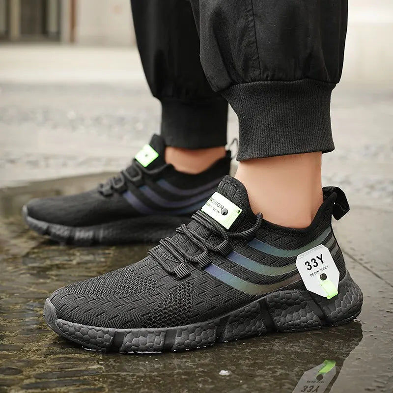 Homens Casual Sport Shoes Respirável leve Sneakers Outdoor Mesh Preto Running Shoes Athletic Jogging Tenis Walking Shoes