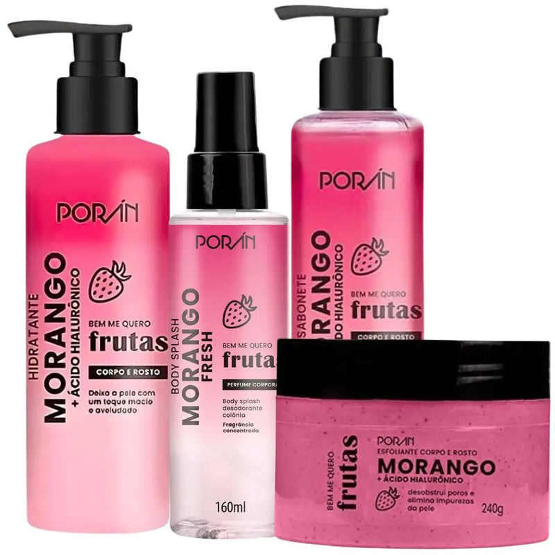Kit Completo 4 itens Cuidado Corpo e Rosto Morango Porán