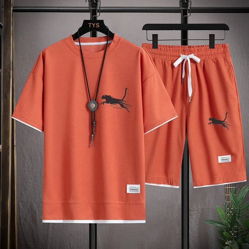 2025 moda e casual verão esportes ao ar livre terno dos homens respirável T-shirt shorts casual e elegante conjunto de duas peças