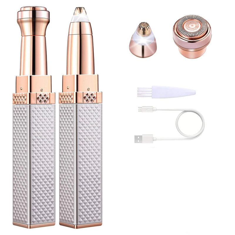 1 peça navalha de sobrancelha e barbeador recarregável 2 em 1 com luz LED - remove indolor a fuzz de pêssego, pêlos faciais, sobrancelhas, lábios