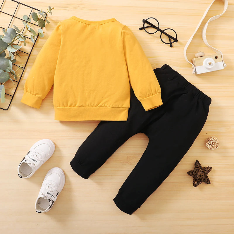 Roupas de bebê menino criança menino roupa terno carta impressão manga longa topo + calças 2 peças moda infantil primavera roupas esportivas