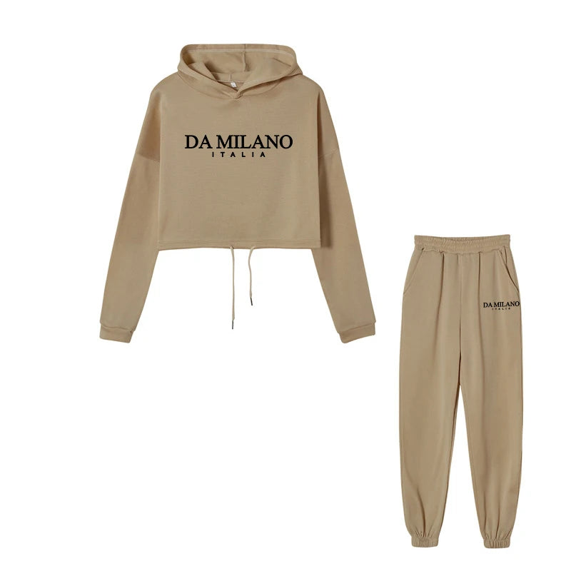 Top colheita moletom 2 pçs conjunto feminino diário casual esportes jogging terno moda urbana hoodies streetwear primavera ao ar livre roupas sexy