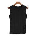 Blusa sem mangas de verão feminina, blusa de malha com gola redonda, roupas femininas, tops