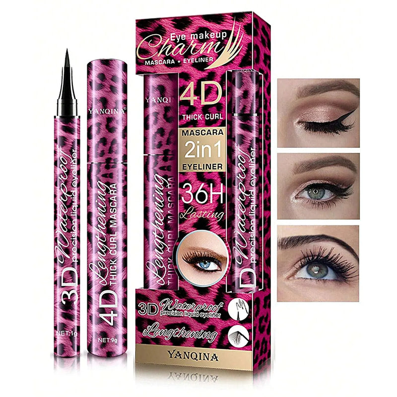 YANQINA-Lápis Delineador Líquido, 4D Waterproof Mascara Set, Eye Liner, Curling Grosso, Lápis de sobrancelha, Maquiagem Olhos, Cosméticos
