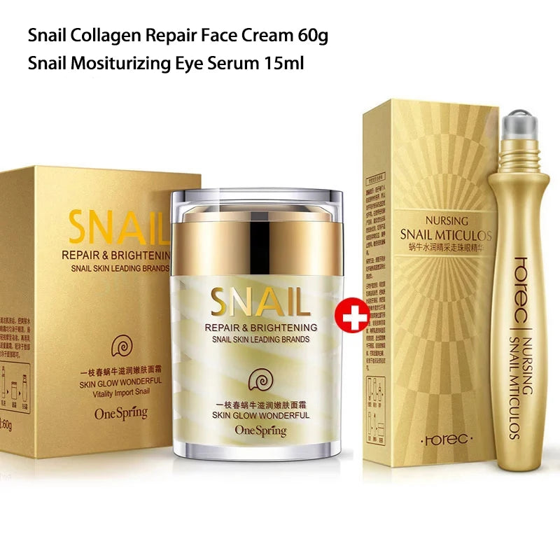 Creme de caracol para cuidados com a pele, creme de colágeno antienvelhecimento para clarear a pele, creme facial, desbota, olheiras escuras, remover bolsas para os olhos, soro para os olhos