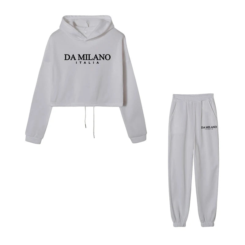 Top colheita moletom 2 pçs conjunto feminino diário casual esportes jogging terno moda urbana hoodies streetwear primavera ao ar livre roupas sexy