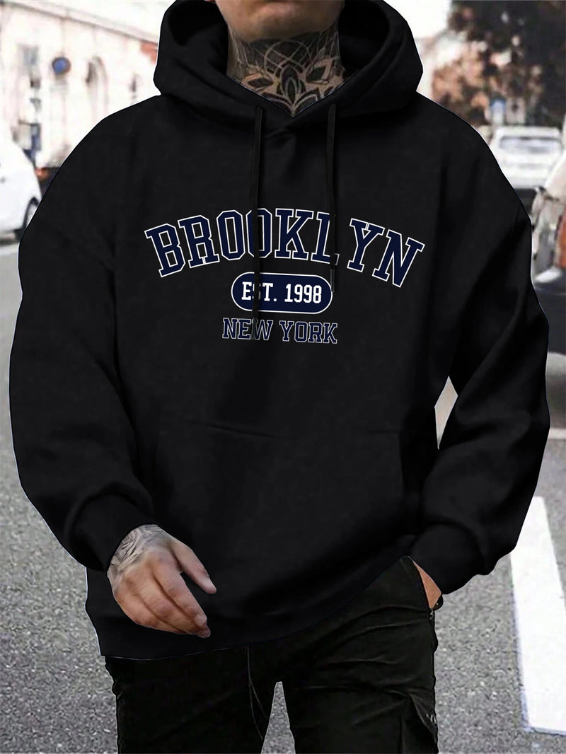 Hoodie masculino de gola redonda estampado em Nova York, agasalho extragrande, capuz Harajuku, Brooklyn Est, moda outono, confortável, 1998