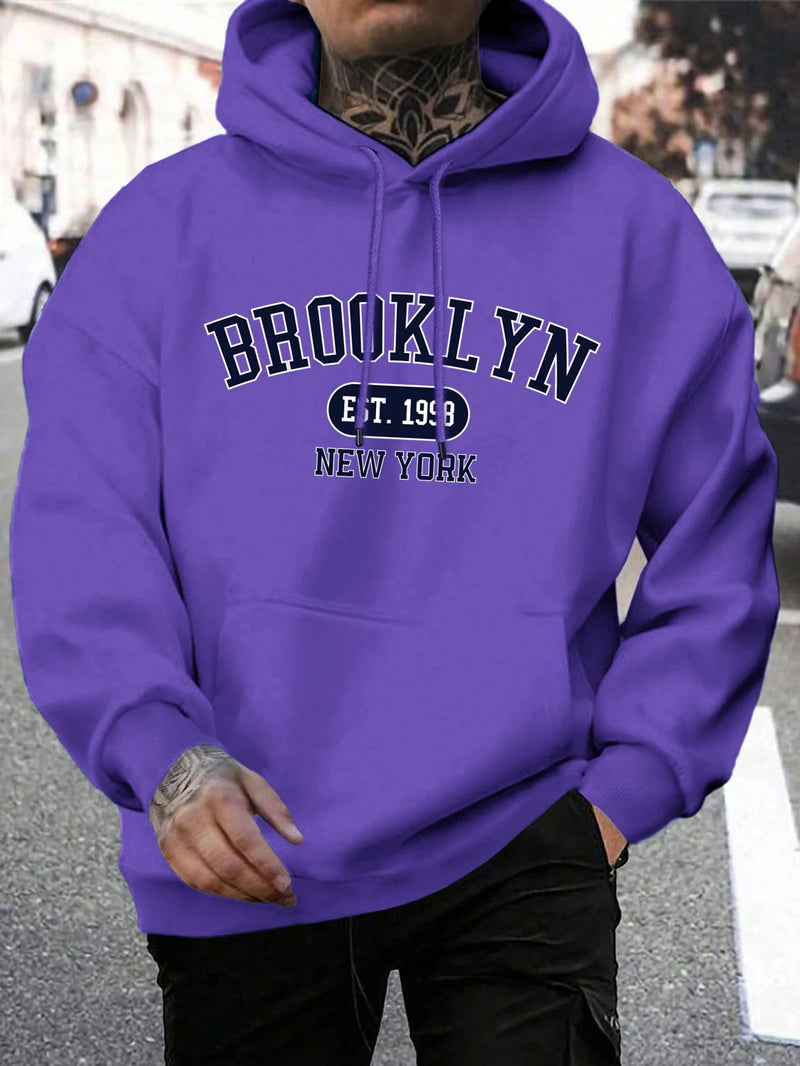 Hoodie masculino de gola redonda estampado em Nova York, agasalho extragrande, capuz Harajuku, Brooklyn Est, moda outono, confortável, 1998